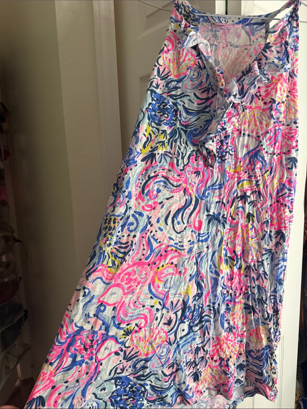 Lilly Pulitzer Pink & Blue Floral Ruffle Midi Dress - Picture 1 of 1